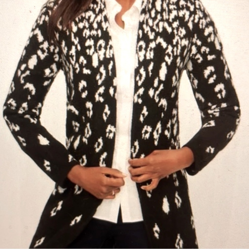 - Talbots black and white animal print open cardigan sz S